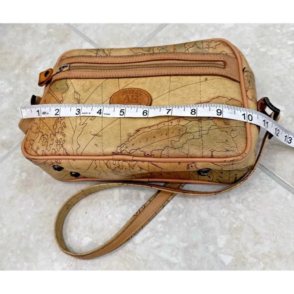 VTG Allen Edward World Map Crossbody Purse Travel Atlas Print Bag Boho 10x7x3 - Picture 6 of 12